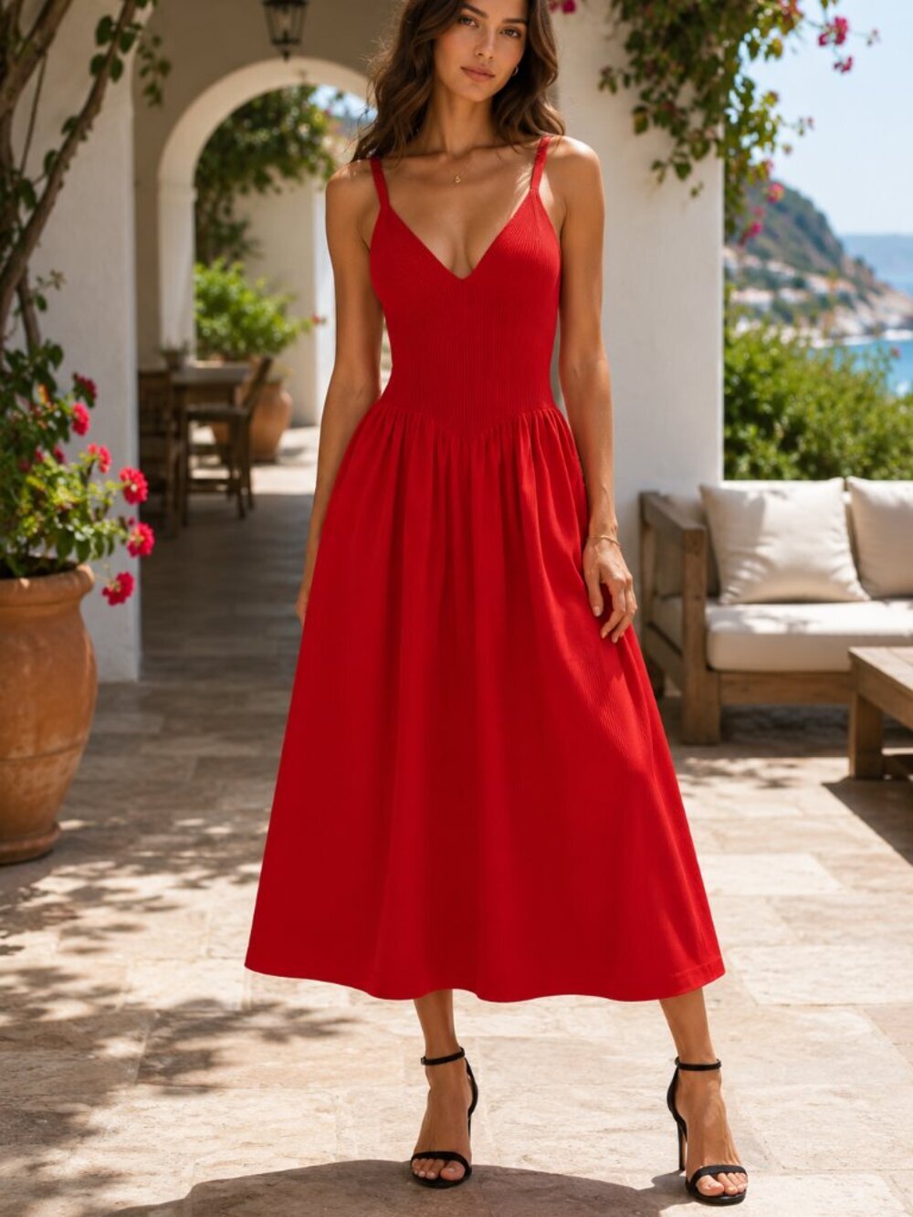 Torn By Ronny Kobo Monica Midi Dress Ribbed Poplin Crimson Red NWOT Size Small
